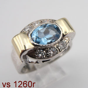 Hadar Designers Blue Topaz Ring 5,6,7,8,9 Handmade 9k Yellow Gold 925 Silver (S