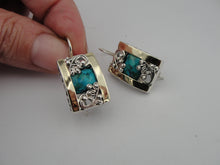 Load image into Gallery viewer, Hadar Designers Turquoise Earrings 9k Yellow Gold 925 Silver Handmade (S 1658)