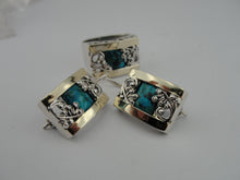 Load image into Gallery viewer, Hadar Designers Turquoise Earrings 9k Yellow Gold 925 Silver Handmade (S 1658)