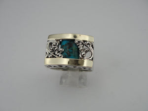 Hadar Designers Turquoise Ring 9k Yellow Gold 925 Silver 6,7,8,9,10 Handmade (S
